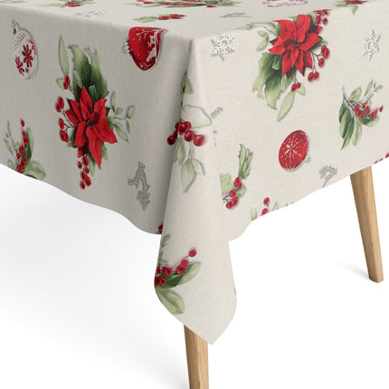 Tischdecke beschichtete Baumwolle Weihnachtsstern Weihnachtskugel Schneeflocke