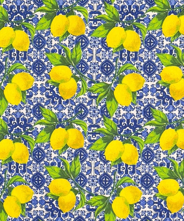 Baumwoll Tischdecke Zitronen Mosaik