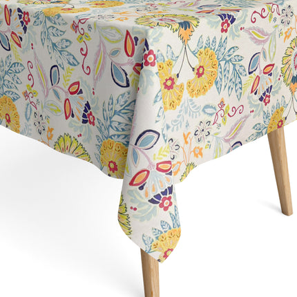 Jacquard Tischdecke aus beschichteter Baumwolle mit Fleckenschutz GORIEL1 gelb blau Blumen und Blüten eckig rund oval