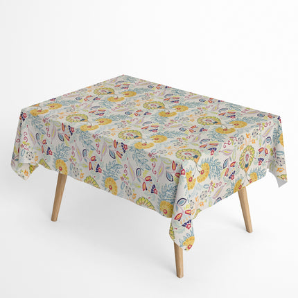 Jacquard Tischdecke aus beschichteter Baumwolle mit Fleckenschutz GORIEL1 gelb blau Blumen und Blüten eckig rund oval