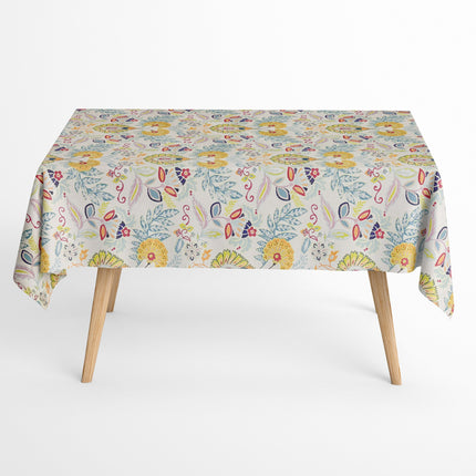 Jacquard Tischdecke aus beschichteter Baumwolle mit Fleckenschutz GORIEL1 gelb blau Blumen und Blüten eckig rund oval