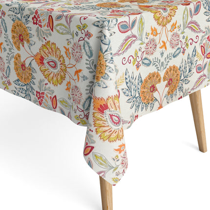 Jacquard Tischdecke aus beschichteter Baumwolle mit Fleckenschutz GORIEL2 orange blau Blumen und Blüten eckig rund oval