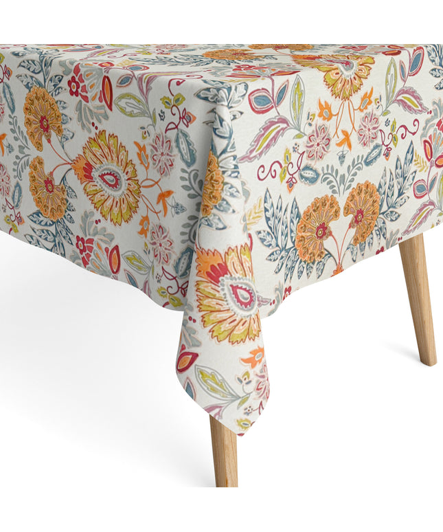 Jacquard Tischdecke aus beschichteter Baumwolle mit Fleckenschutz GORIEL2 orange blau Blumen und Blüten eckig rund oval