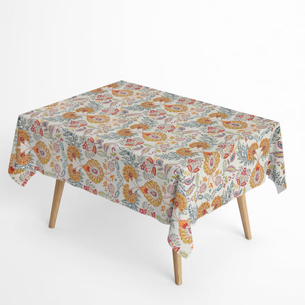 Jacquard Tischdecke aus beschichteter Baumwolle mit Fleckenschutz GORIEL2 orange blau Blumen und Blüten eckig rund oval