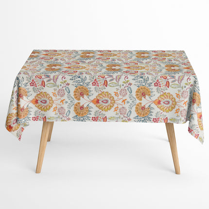 Jacquard Tischdecke aus beschichteter Baumwolle mit Fleckenschutz GORIEL2 orange blau Blumen und Blüten eckig rund oval