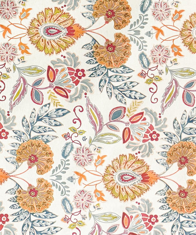 Jacquard Tischdecke aus beschichteter Baumwolle mit Fleckenschutz GORIEL2 orange blau Blumen und Blüten eckig rund oval