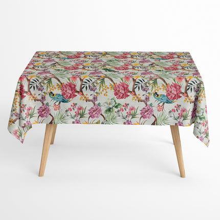 Jacquard Tischdecke aus beschichteter Baumwolle mit Fleckenschutz IPANEMA Dschungel Papagei Hibiskus eckig rund oval