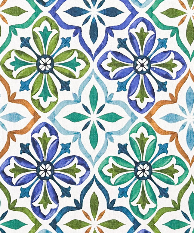 Jacquard Tischdecke aus beschichteter Baumwolle Mosaik türkis