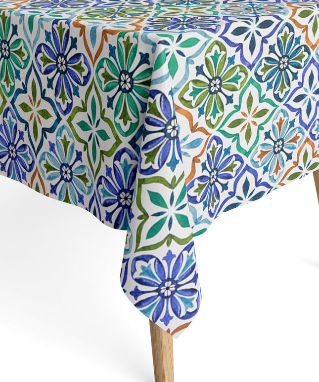 Jacquard Tischdecke aus beschichteter Baumwolle Mosaik türkis