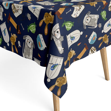 Jacquard Tischdecke aus beschichteter Baumwolle mit Fleckenschutz JQ1416 dunkelblau Tiere Katzen Hunde - Größe und Form frei wählbar