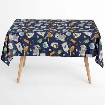 Jacquard Tischdecke aus beschichteter Baumwolle mit Fleckenschutz JQ1416 dunkelblau Tiere Katzen Hunde - Größe und Form frei wählbar
