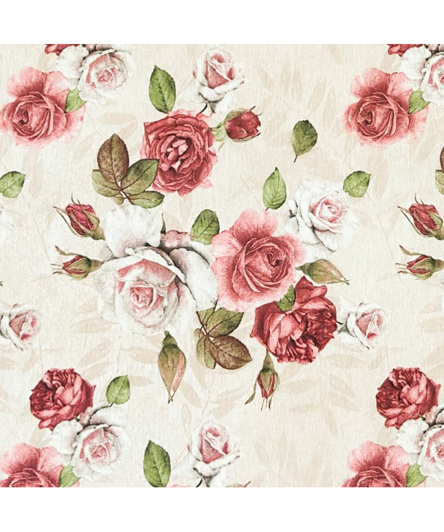 Jacquard Tischdecke Rosenblüten auf beige