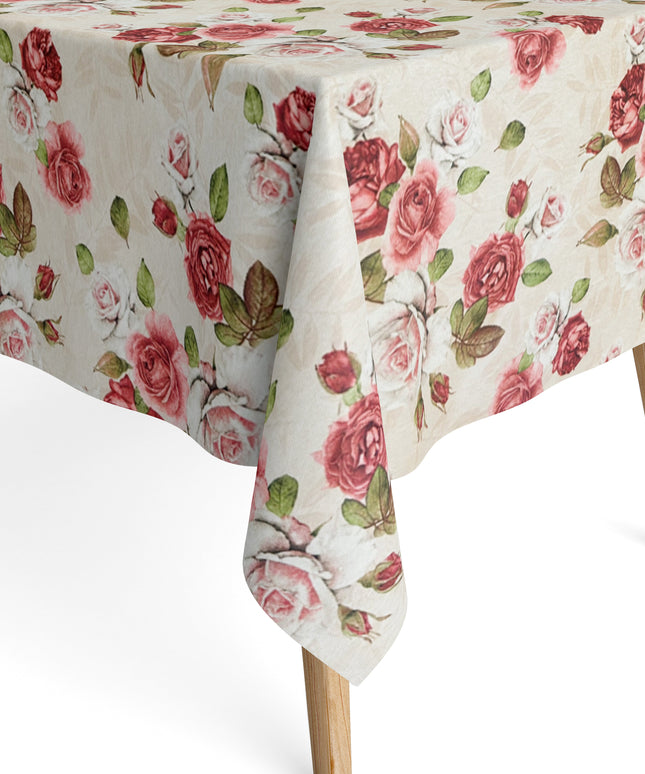 Jacquard Tischdecke Rosenblüten auf beige