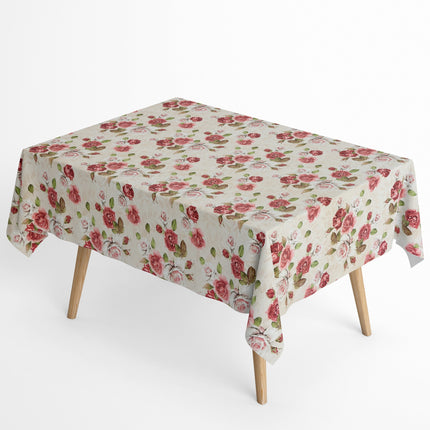 Jacquard Tischdecke Rosenblüten auf beige