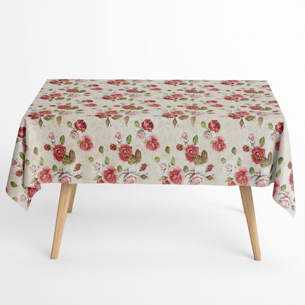 Jacquard Tischdecke Rosenblüten auf beige