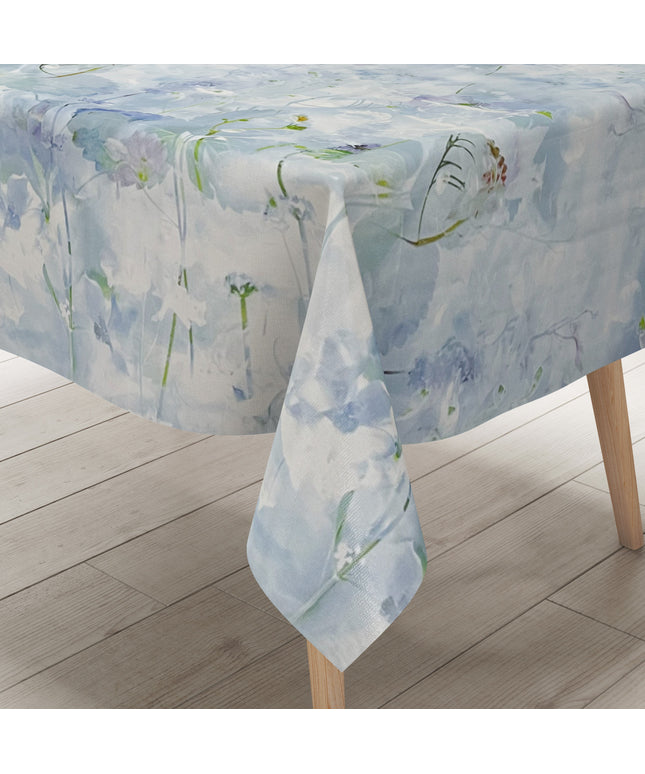 Wachstuchtischdecke hellblau Blumen