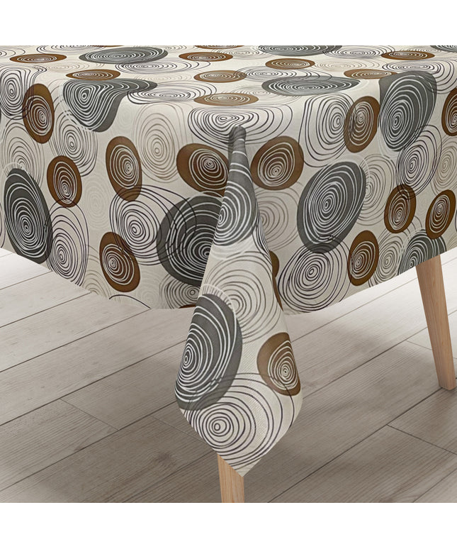 Wachstuch Tischdecke Linien Kreise beige