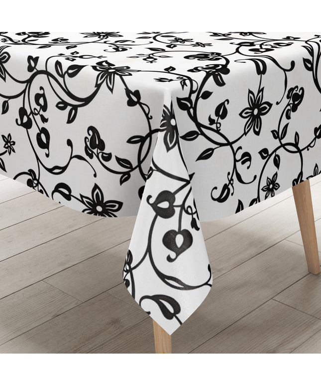 Wachstuch Tischdecke schwarz weiss Blumen Elegant