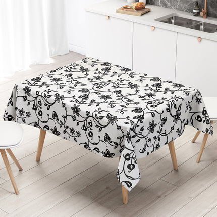 Wachstuch Tischdecke schwarz weiss Blumen Elegant