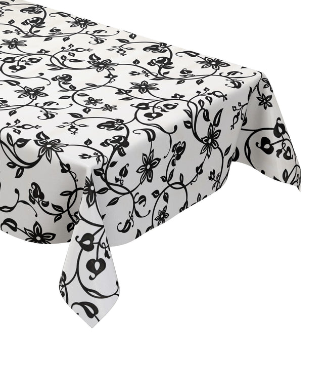 Wachstuch Tischdecke K117A Blumenranken Elegant schwarz weiss abwaschbar eckig rund oval