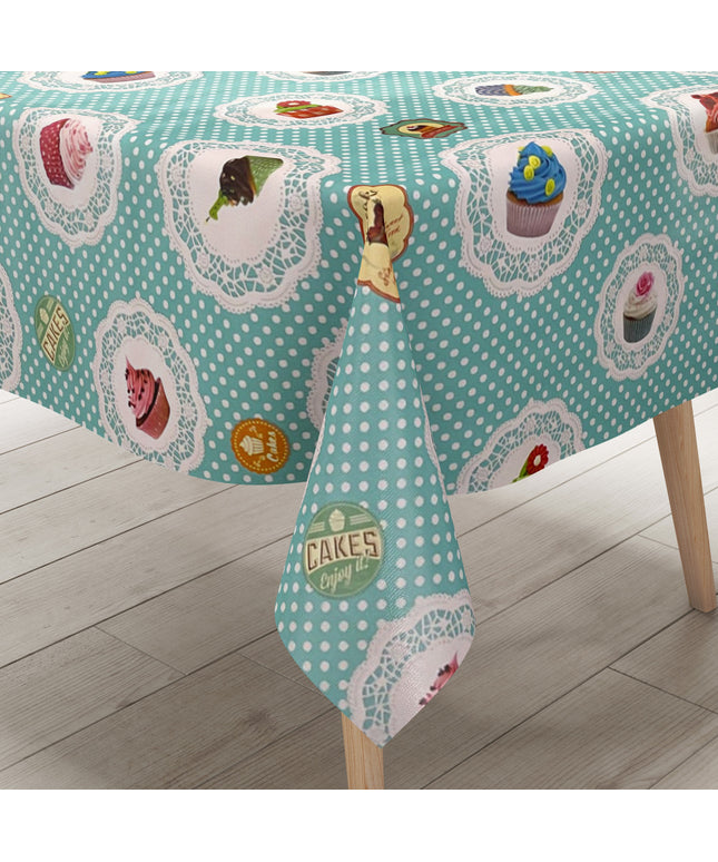 Wachstuch Tischdecke K150017 CupCakes türkis Punkte eckig rund oval