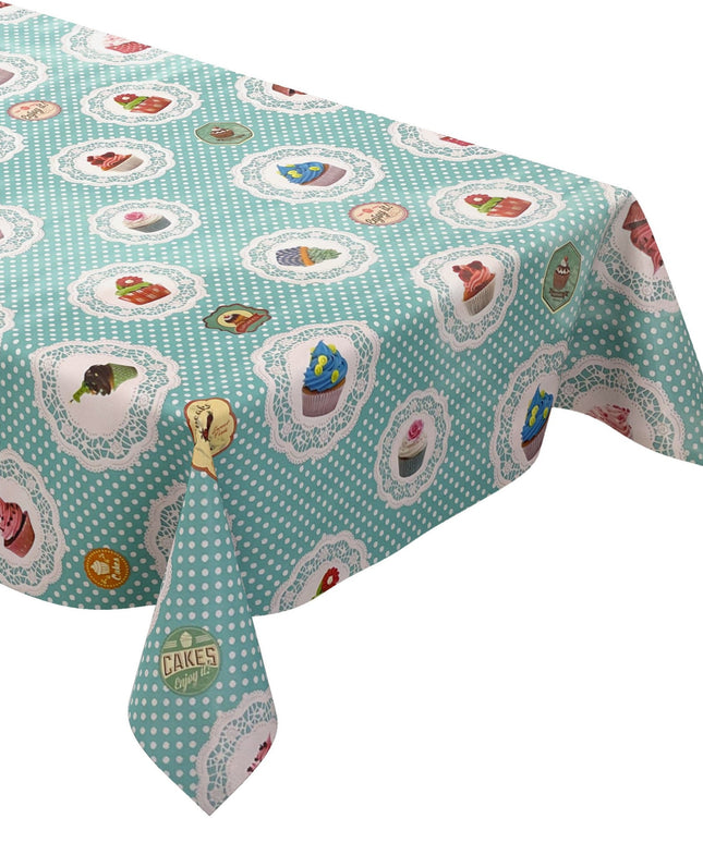 Wachstuch Tischdecke K150017 CupCakes türkis Punkte eckig rund oval