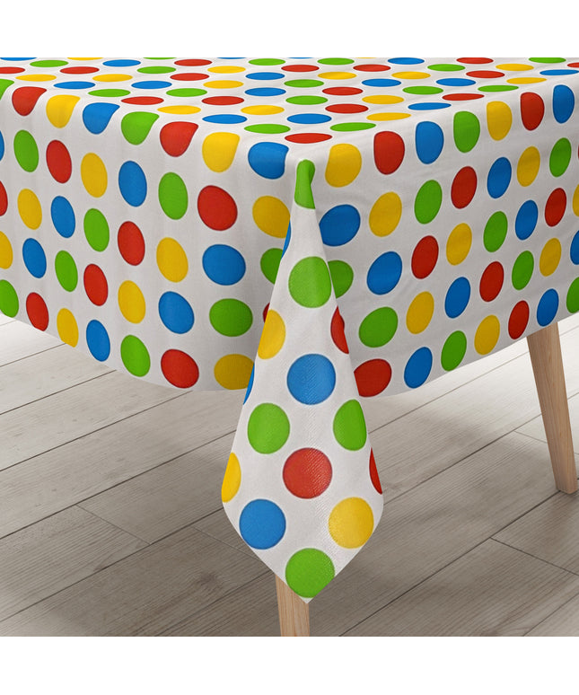Wachstuch Tischdecke bunte Punkte auf weiss