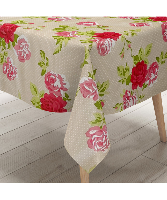 Wachstuch Tischdecke Punkte Rosen beige