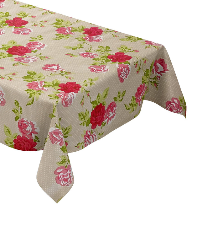 Wachstuch Tischdecke Punkte Rosen beige