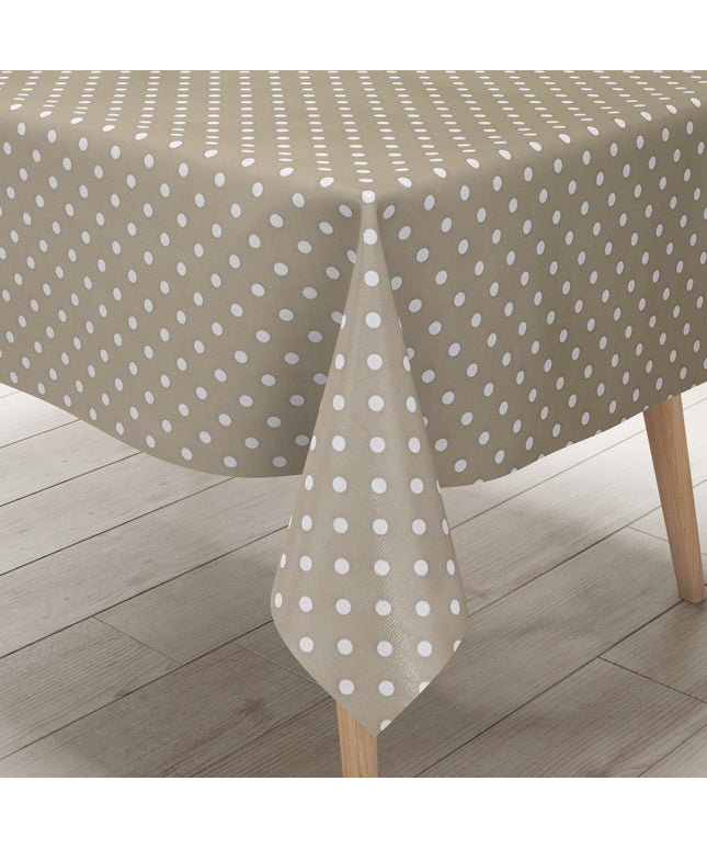 Wachstuch Tischdecke K150042 weiße Punkte auf taupe retro Dotties eckig rund oval