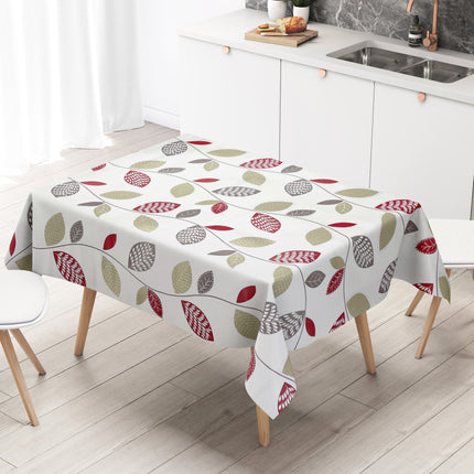 Wachstuch Tischdecke K150088 Laub Blätter auf weiß eckig rund oval
