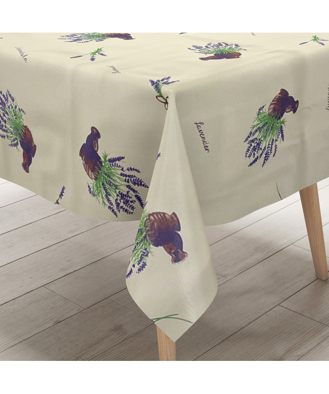 Wachstuch Tischdecke K150114 Lavendel auf beige eckig rund oval