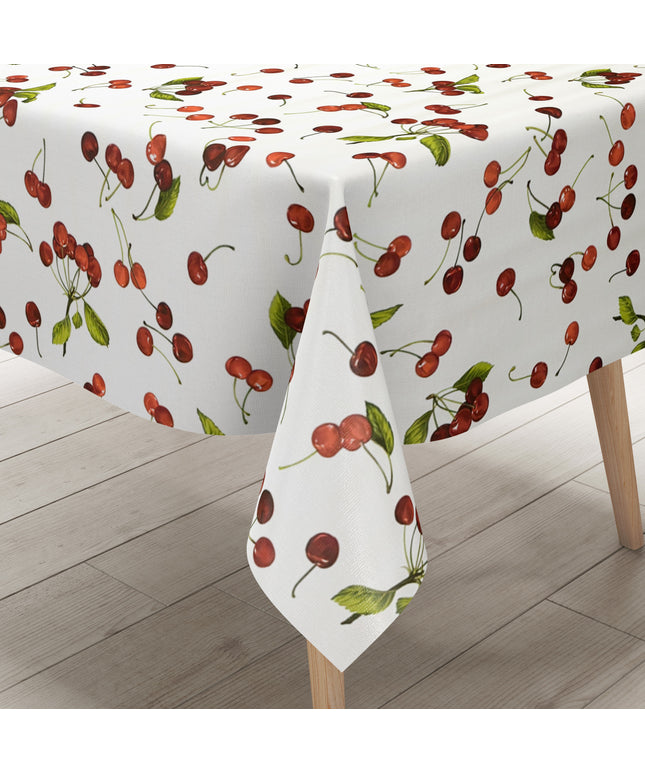 Wachstuch Tischdecke Kirschen weiss