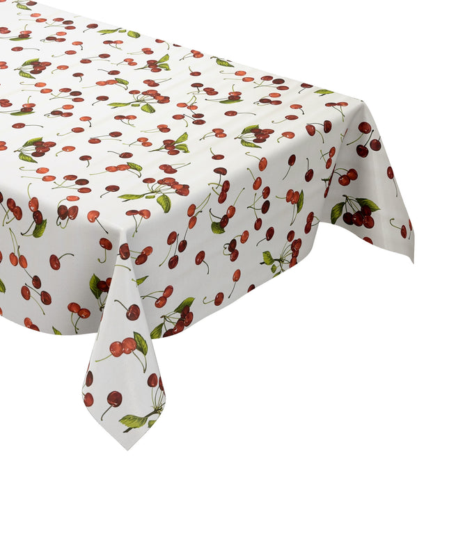 Wachstuch Tischdecke Kirschen weiss