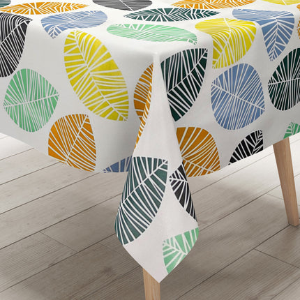 Wachstuch Tischdecke K150200 Laub bunte Blätter auf weiß eckig rund oval