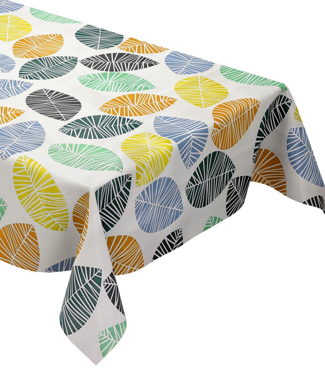 Wachstuch Tischdecke K150200 Laub bunte Blätter auf weiß eckig rund oval