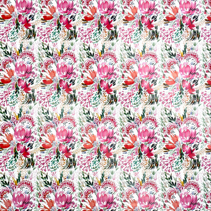 Wachstuch Tischdecke K150202 Blumenwiese rosa Blüten auf weiß eckig rund oval
