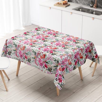 Wachstuch Tischdecke K150202 Blumenwiese rosa Blüten auf weiß eckig rund oval