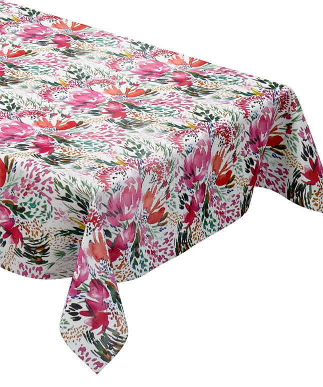 Wachstuch Tischdecke K150202 Blumenwiese rosa Blüten auf weiß eckig rund oval
