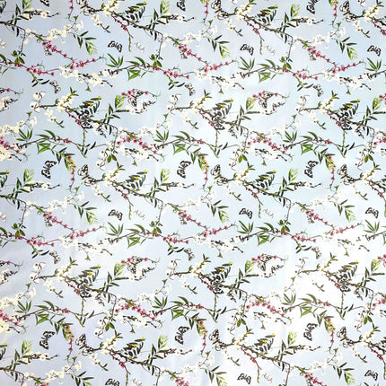 Wachstuch Tischdecke K150206 bunte Blüten und Schmetterlinge auf hellblau eckig rund oval