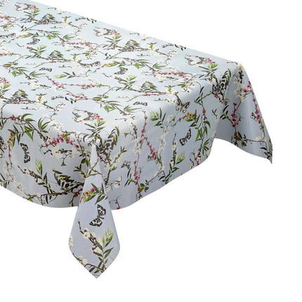 Wachstuch Tischdecke K150206 bunte Blüten und Schmetterlinge auf hellblau eckig rund oval