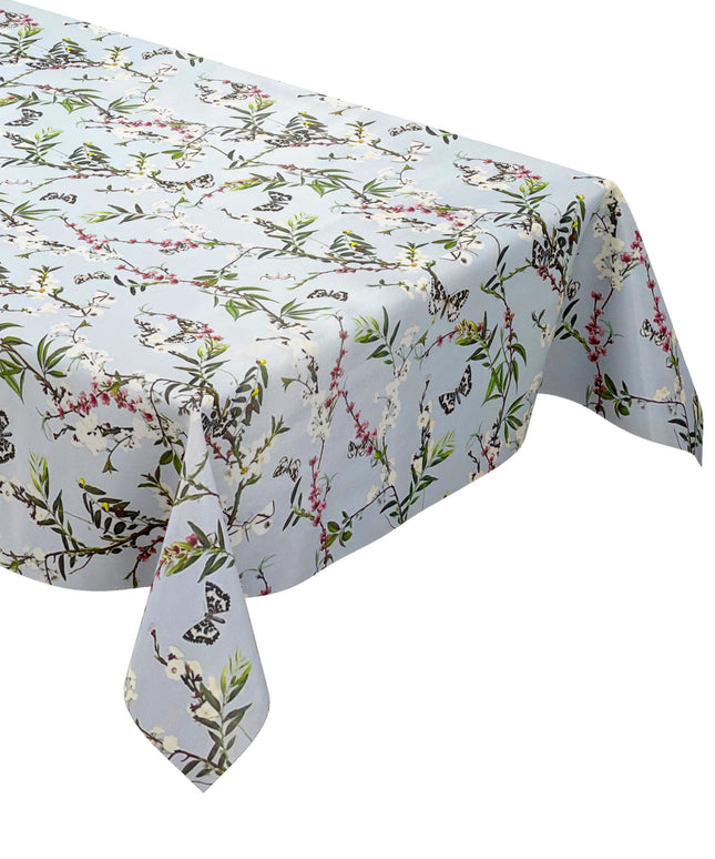Wachstuch Tischdecke K150206 bunte Blüten und Schmetterlinge auf hellblau eckig rund oval