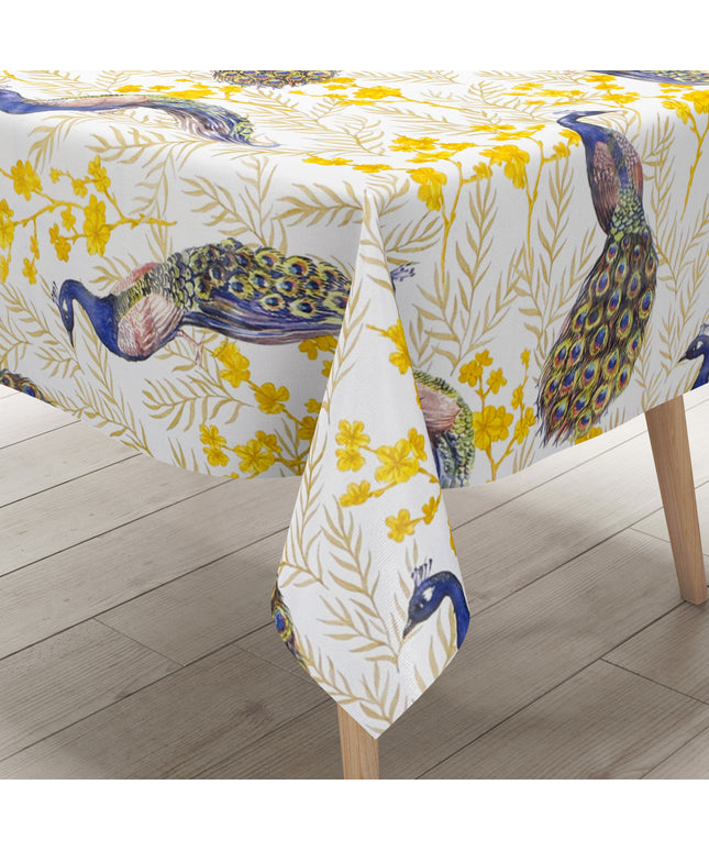 Wachstuch Tischdecke Pfau Blumen Blüten