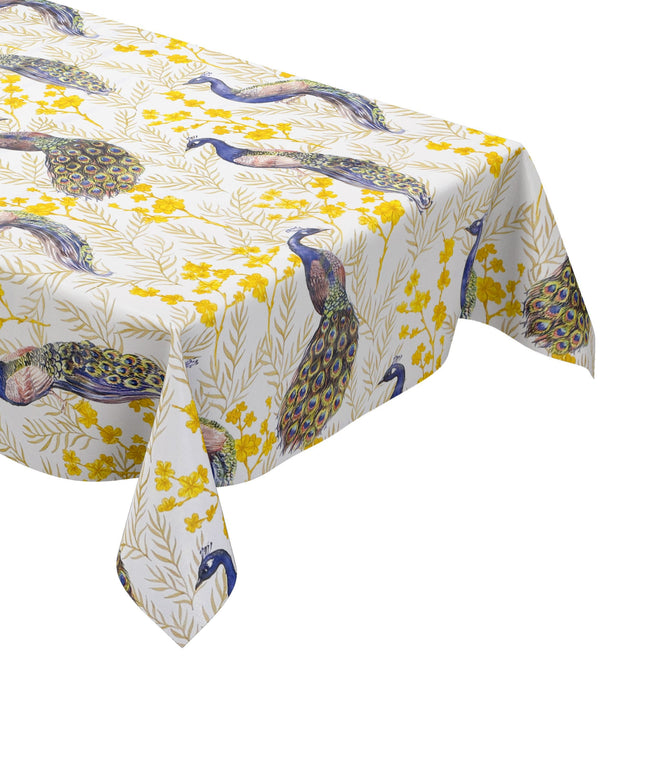 Wachstuch Tischdecke Pfau Blumen Blüten