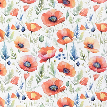 Wachstuch Tischdecke K150280 pastellfarbene Mohnblumen - Größe, Form und Einfassung frei wählbar