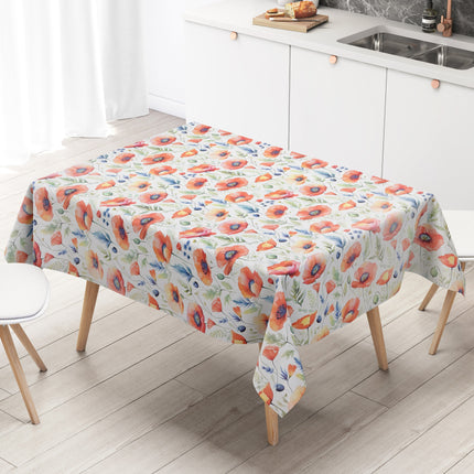 Wachstuch Tischdecke K150280 pastellfarbene Mohnblumen - Größe, Form und Einfassung frei wählbar