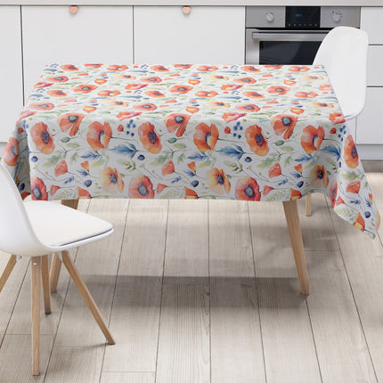 Wachstuch Tischdecke K150280 pastellfarbene Mohnblumen - Größe, Form und Einfassung frei wählbar