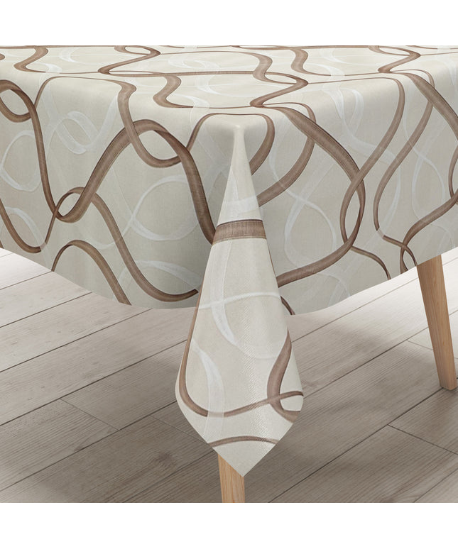 Wachstuch Tischdecke beige braun Wellen Linien