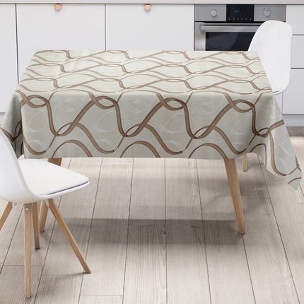Wachstuch Tischdecke beige braun Wellen Linien