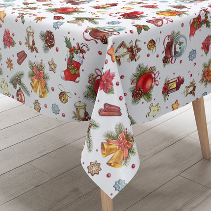 Wachstuch Tischdecke Weihnachten K18A Tannenzweig Schneekugel auf - Größe, Form und Einfassung frei wählbar